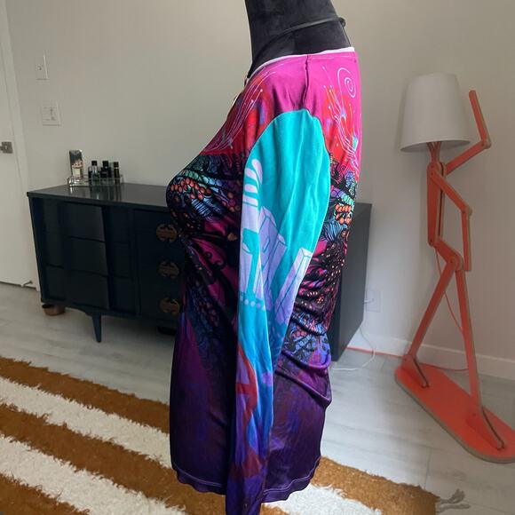 Custo Barcelona Long Sleeve Shirt Women's Size 8 Abstract Heart Artsy Butterfly - Picture 5 of 11